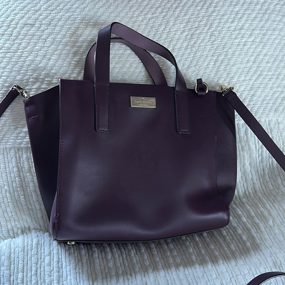 Kate Spade small tote with handles and crossbody strap in Deep Cherry.